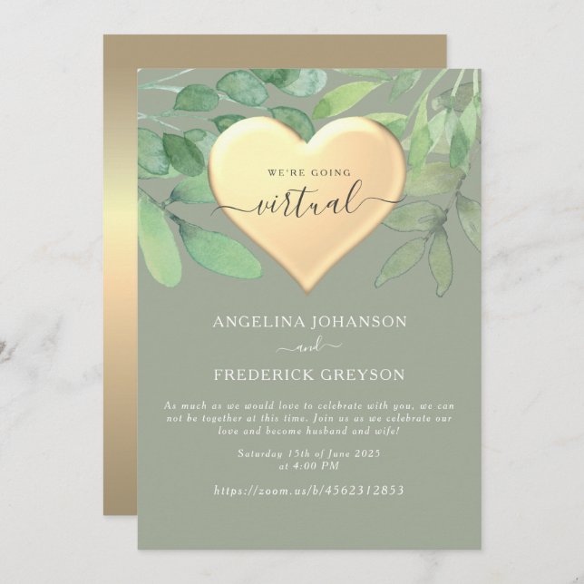 Sage Green Online Wedding Invitation (Front/Back)