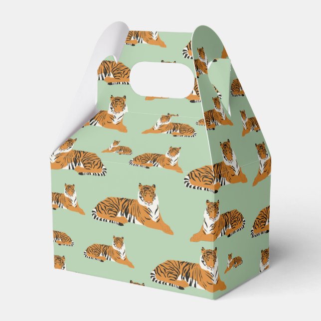 Sage Green Orange Jungle Tiger Animal Pattern   Favour Box (Front Side)