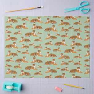 Sage Green Orange Jungle Tiger Animal Pattern Tissue Paper