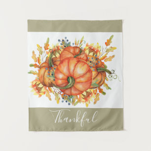 Sage Green & Orange Pumpkin Bounty Thanksgiving   Tapestry