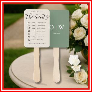 Sage Green Order of Events Wedding Program Hand Fan