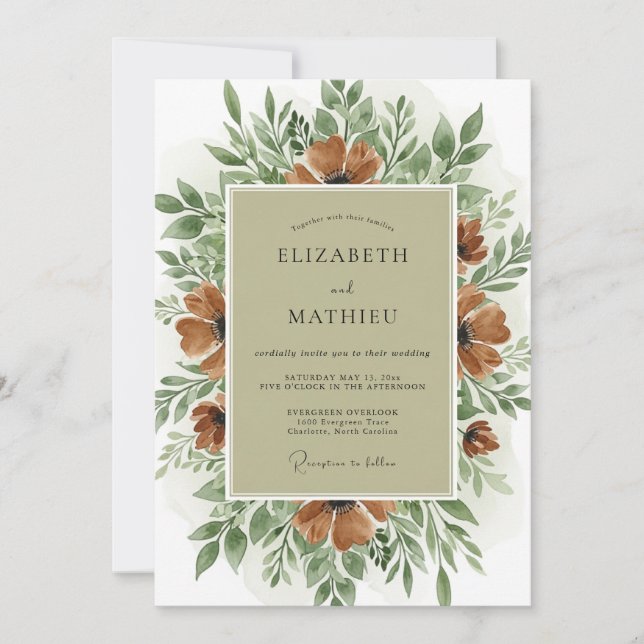 Sage Green Organic Autumn Wedding Invitation (Front)