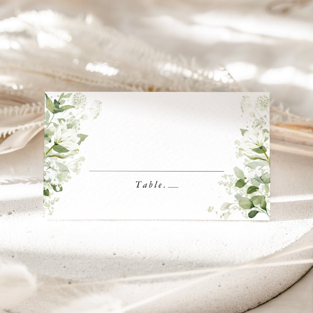 Sage Green Organic Greenery Wedding Place Card (Organic greenery wedding place card with sage green botanical wild meadow florals for garden wedding)