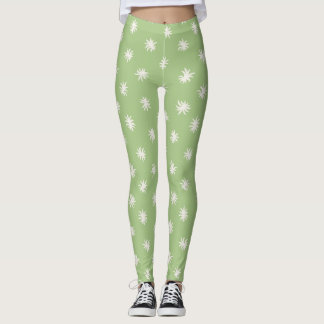 Sage Green Organic Spark Floral Pattern Leggings