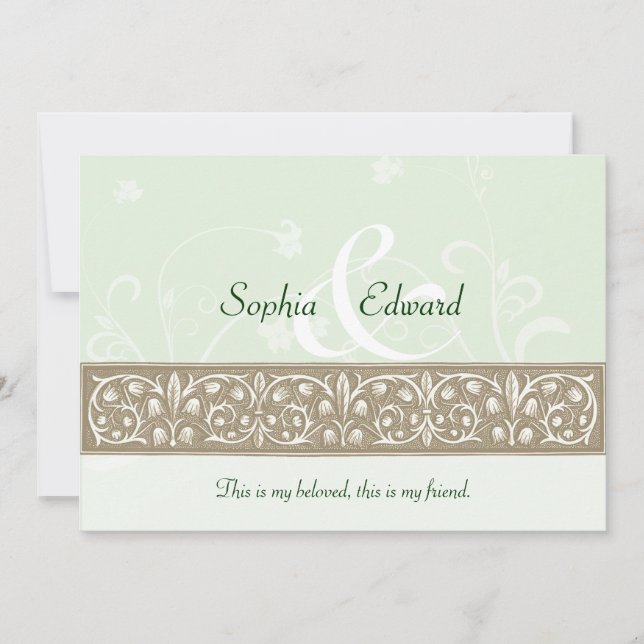 Sage Green Ornamental Frieze Wedding Invitation (Front)