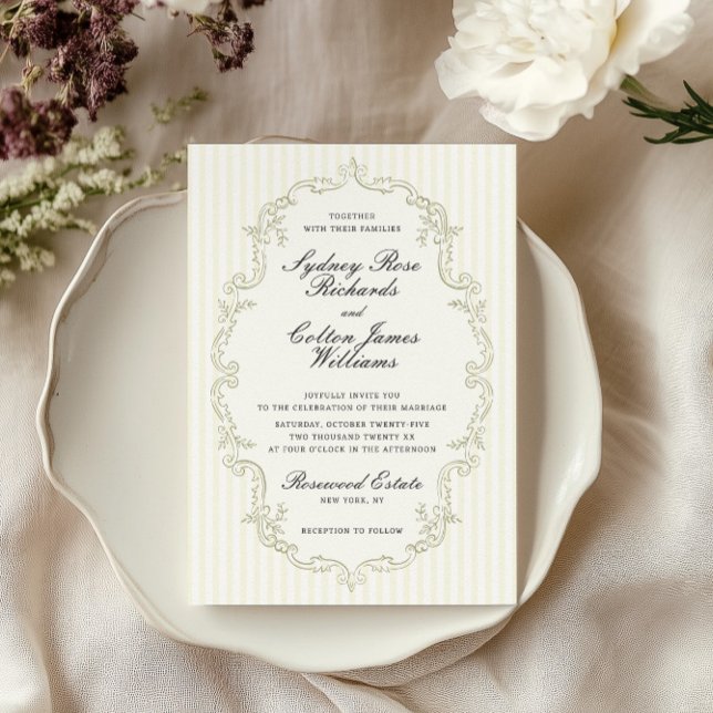 Sage Green Ornate Frame Wedding Invitation (Creator Uploaded)