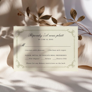 Sage Green Ornate Frame Wedding RSVP Card