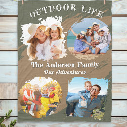 Sage Green Outdoor Life 4 Family Photos Collage Fleece Blanket