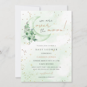 Sage Green Over the Moon Baby Shower Invitation