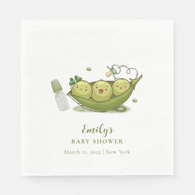 Sage Green Pacifier Sweet Pea In Pod Baby Shower Napkin (Front)