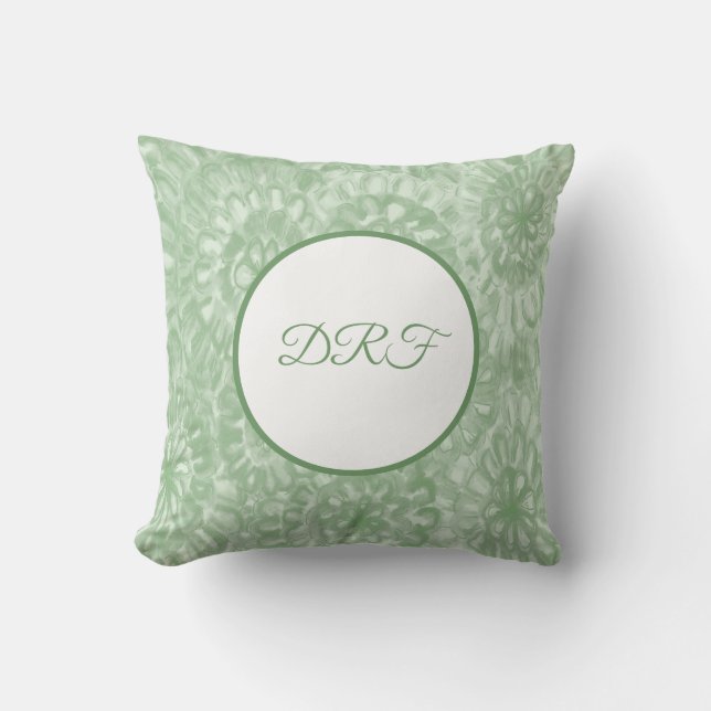 Sage Green Painted Flowers with Monogram Cushion (Front)