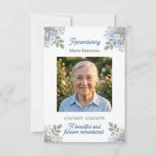Sage Green Pale Blue Floral Cross Photo Memorial Card
