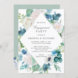 Sage Green Pale Blue White Floral Engagement Party Invitation