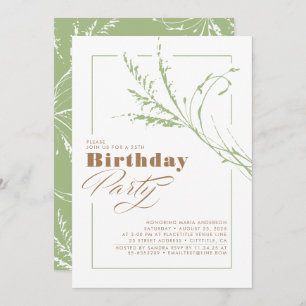 Sage Green Pampas Grass Modern Birthday Party Invitation