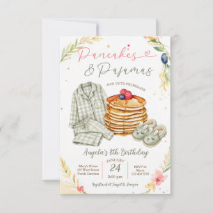 Sage Green Pancakes and Pyjamas Birthday Party Invitation