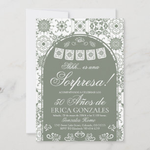 Sage Green Papel Picado Surprise 50th Birthday Invitation