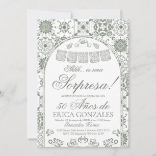 Sage Green Papel Picado Surprise 50th Biryhday Invitation