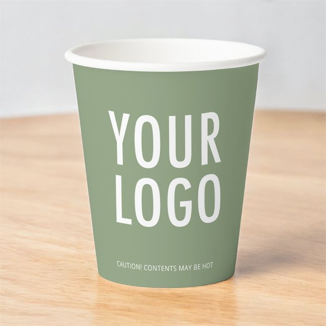 Sage Green Paper Cups Custom Business Logo 8 oz (MISOOK Sage Green Paper Cups with Logo)
