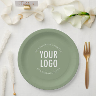 Sage Green Paper Plates Company Logo Branded Bulk