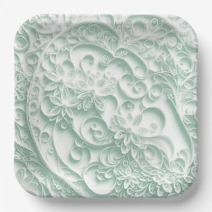 Sage Green Paper Quilling Daisy Design Plate