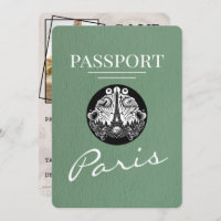 Sage Green Paris Passport Save The Date