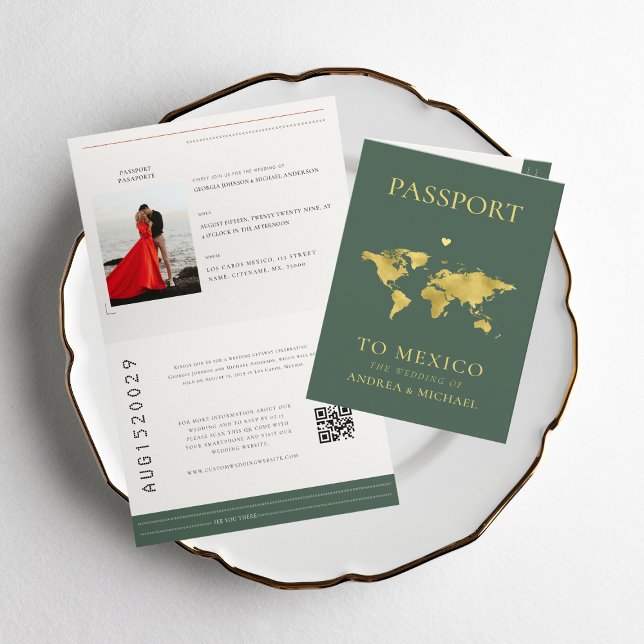 Sage Green Passport Travel Destination Wedding Invitation (Creator Uploaded)