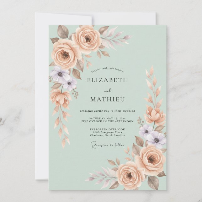 Sage Green Pastel Botanical Wedding Invitation (Front)
