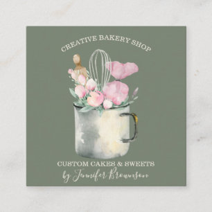Sage Green Pastry Chef mug Boho chic Bakery Square Business Card