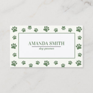 Sage Green Paw Prints Dog Groomer Business Card