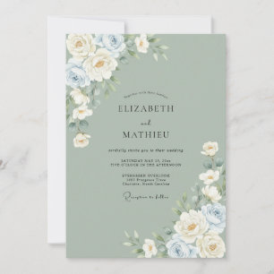 Sage Green Peaceful Watercolor Wedding Invitation