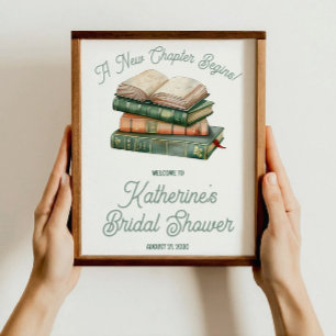 Sage Green & Peach Book Themed Bridal Shower Poster