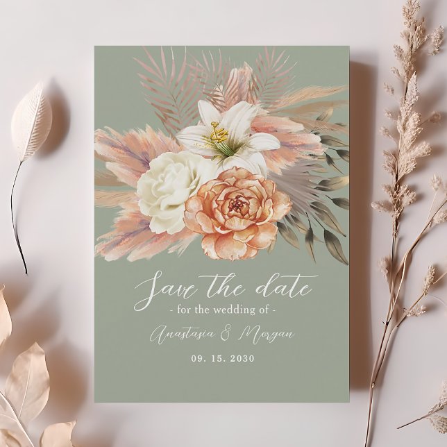 Sage Green Peach Floral Save the Date (Creator Uploaded)