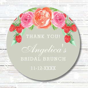 Sage Green Peach Peony Bridal Brunch Thank You Classic Round Sticker