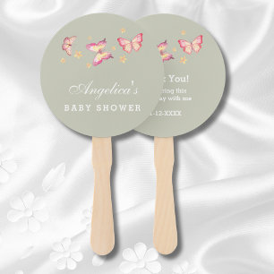 Sage Green Peach Pink Butterfly Baby Shower  Hand Fan