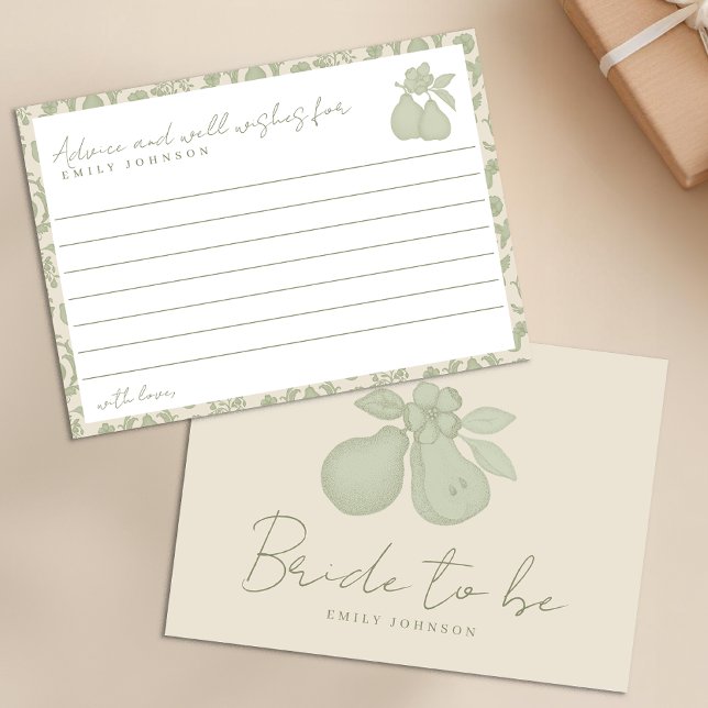 Sage Green Perfect Pear Bridal Shower Advice Cards (Advice and well wishes)