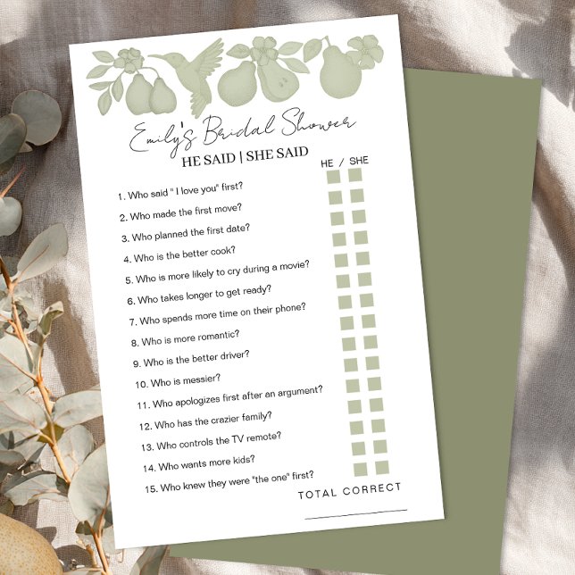 Sage Green Perfect Pear Bridal Shower He Said She  (He said / She said)