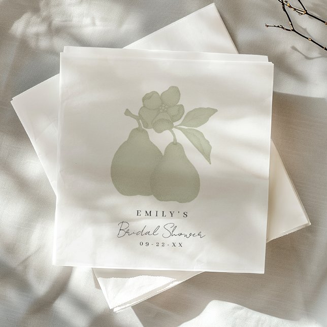 Sage Green Perfect Pear Bridal Shower Napkin (Pear Napkins)