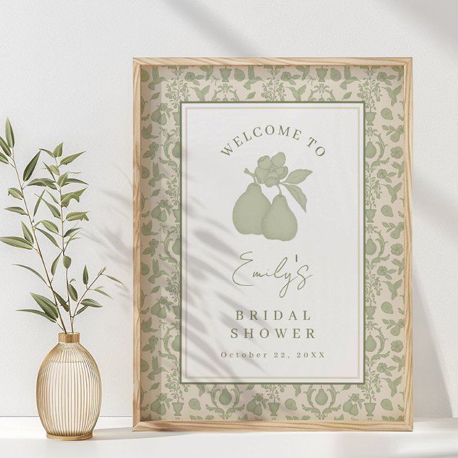 Sage Green Perfect Pear Bridal Shower Poster Sign (Welcome sign)