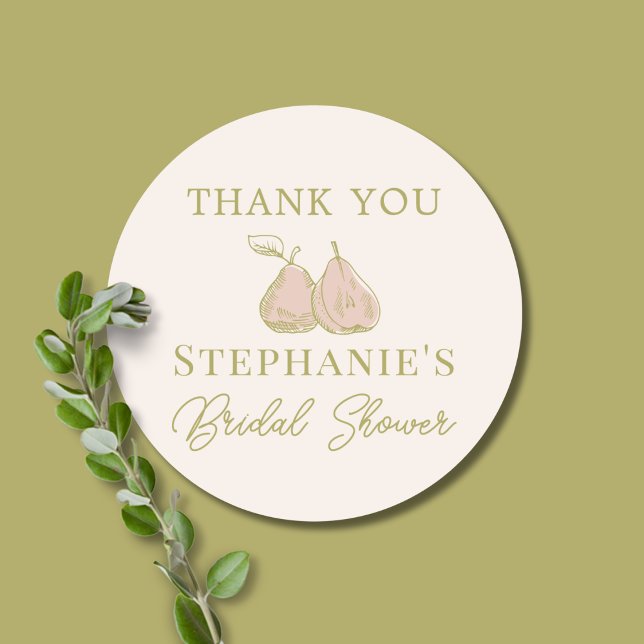 Sage Green Perfect Pear Bridal Shower Thank You Classic Round Sticker (Creator Uploaded)