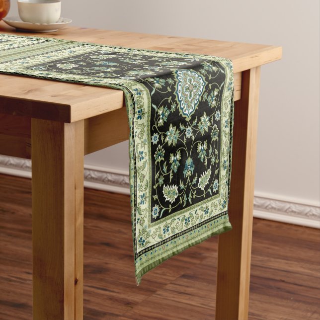 Sage Green Persian Carpet Short Table Runner (In Situ)