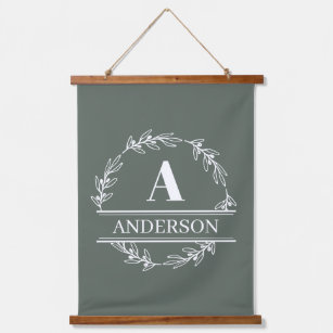 Sage Green Personalised Family Monogram Wall  Hanging Tapestry