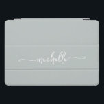 Sage Green Personalised Monogram Name Script iPad Pro Cover<br><div class="desc">Girly Sage Green Simple Minimal Monogram Name Script Custom Personalised iPad Cover. These design featuring your first name in a pretty hand lettered style swash tail font typography (or calligraphy) on sage green or dusty green colour background. So easy to customise. Great stylish feminine gift for mother’s day, birthday, bridal...</div>
