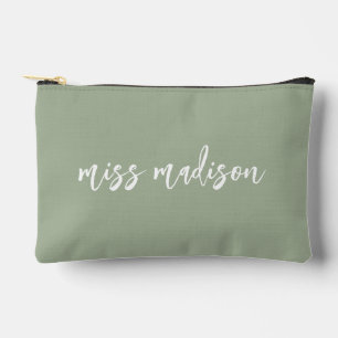 Sage Green Personalised Teacher's Name Script Accessory Pouch