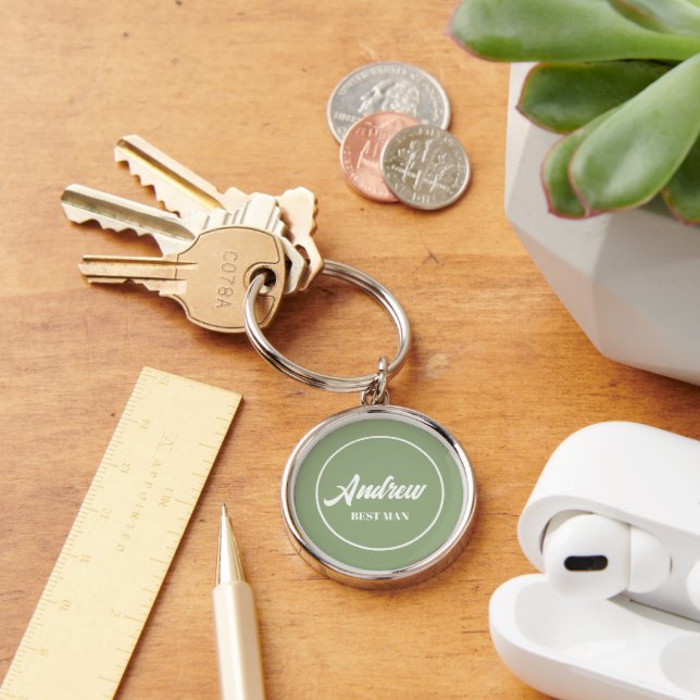 Sage Green Personalised Wedding Best Man Key Ring (Desk)