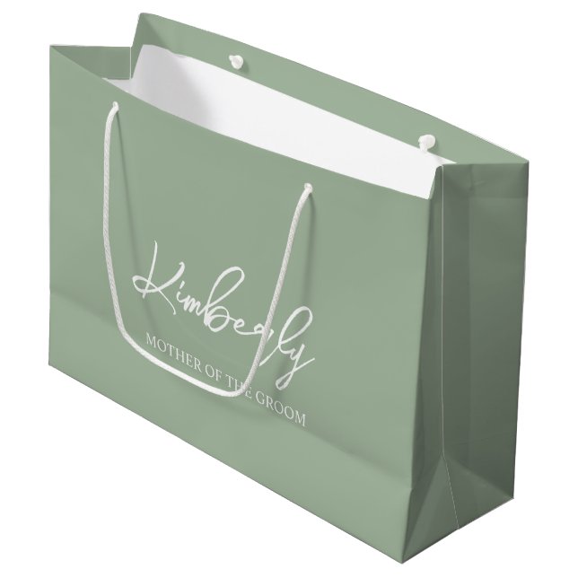 Sage Green Personalised Wedding Party Name Large Gift Bag (Front Angled)