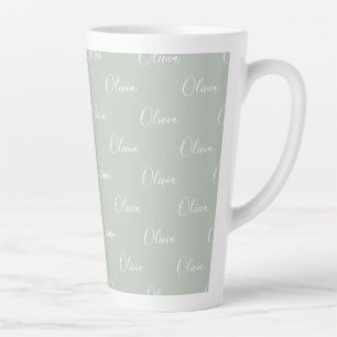 Sage Green Personalised White Script Name Latte Mug