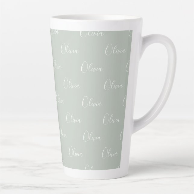 Sage Green Personalised White Script Name Latte Mug (Right)