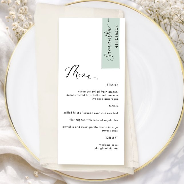 Sage Green Personalised with Guest Name Elegant Menu (Creator Uploaded)