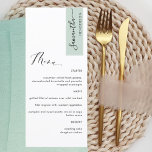 Sage Green Personalised with Guest Name Elegant Menu<br><div class="desc">Why spend in place cards and menu cards when you can have an elegant All-in-one elegant Menu personalised with each guest name! Contemporary, simple and elegant design with beautiful modern hand written calligraphy. Stripe on the top right corner in sage green tone with guest name in black. Back in same...</div>