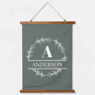 Sage Green Personalized Family Monogram Wall  Hanging Tapestry